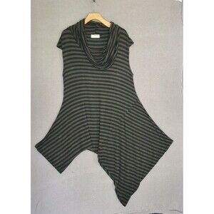 Bryn Walker Women's Gray Black Stripe Cowl Neck Lagenlook Asymmetric Dress Small